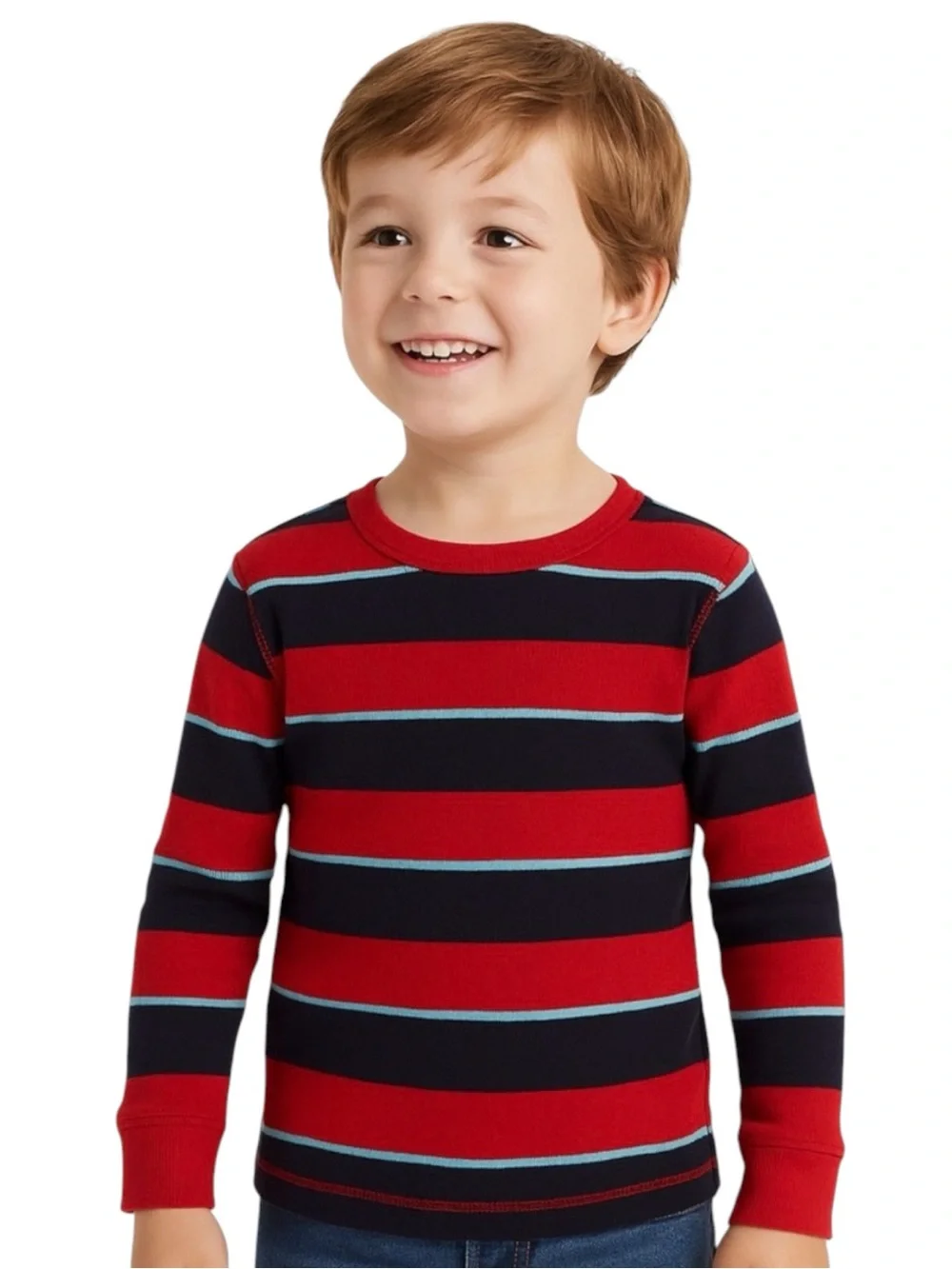 OshKosh B’gosh Boys Size 5 Red Navy Striped Thermal Shirt Long Sleeve Cotton